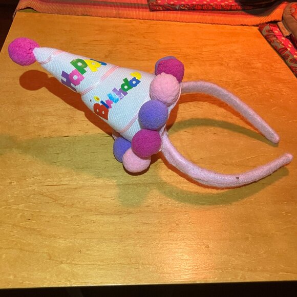 Happy Birthday Colorful Headband with Pom Poms - Picture 1 of 8